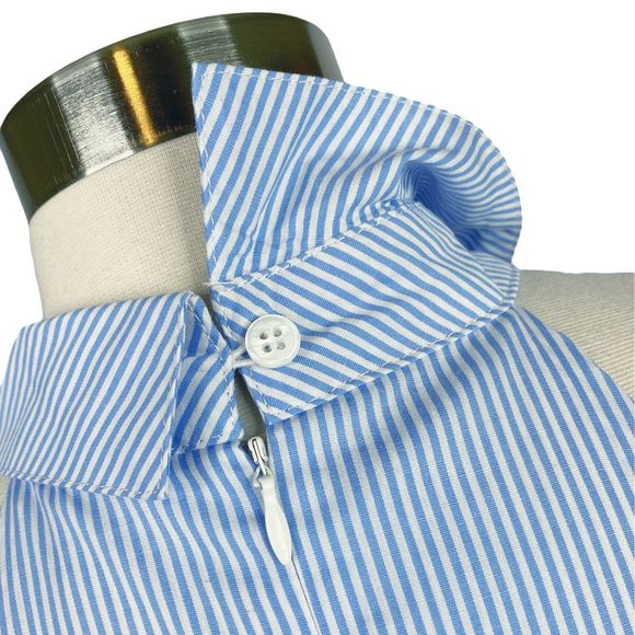 Central Park West x REVOLVE Blue Pinstripe Fold Over Cold-Shoulder Blouse Small - Picture 6 of 7